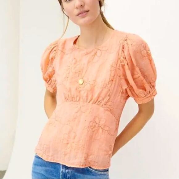 Anthropologie Tops - Anthropologie Amadi Neka Embroidered floral blouse Size M orange